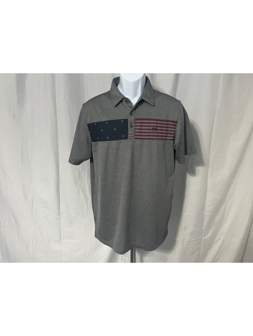 Travis Mathew Gray Red Blue USA Theme Mint Condition Golf Polo Shirt Medium M